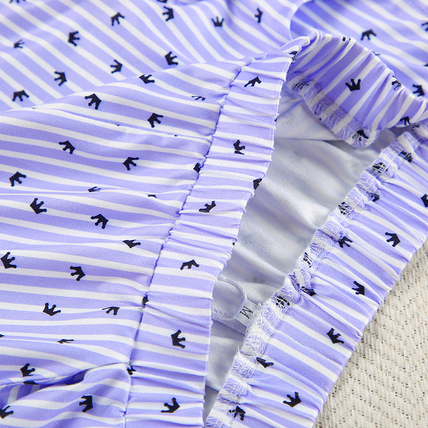 Piped Satin Pajama Shirt and Shorts Set - Purple - 3