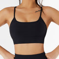 Ribbed Scoop Neck Adjustable Strap Yoga Sports Bra - Black