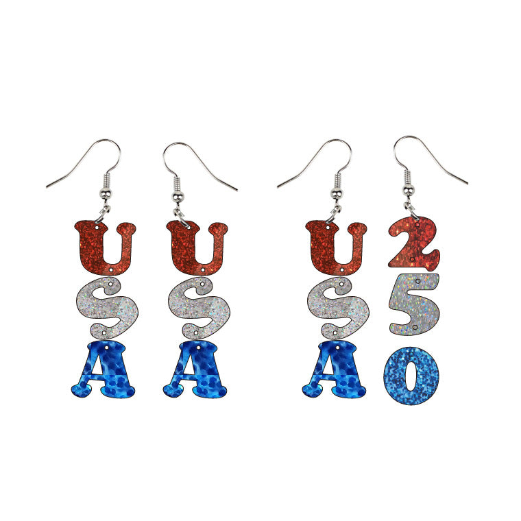 Sparkling Glitter USA 250 Letter Dangle Earrings - NO-1