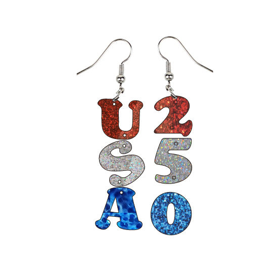 Sparkling Glitter USA 250 Letter Dangle Earrings - NO-1 - 1