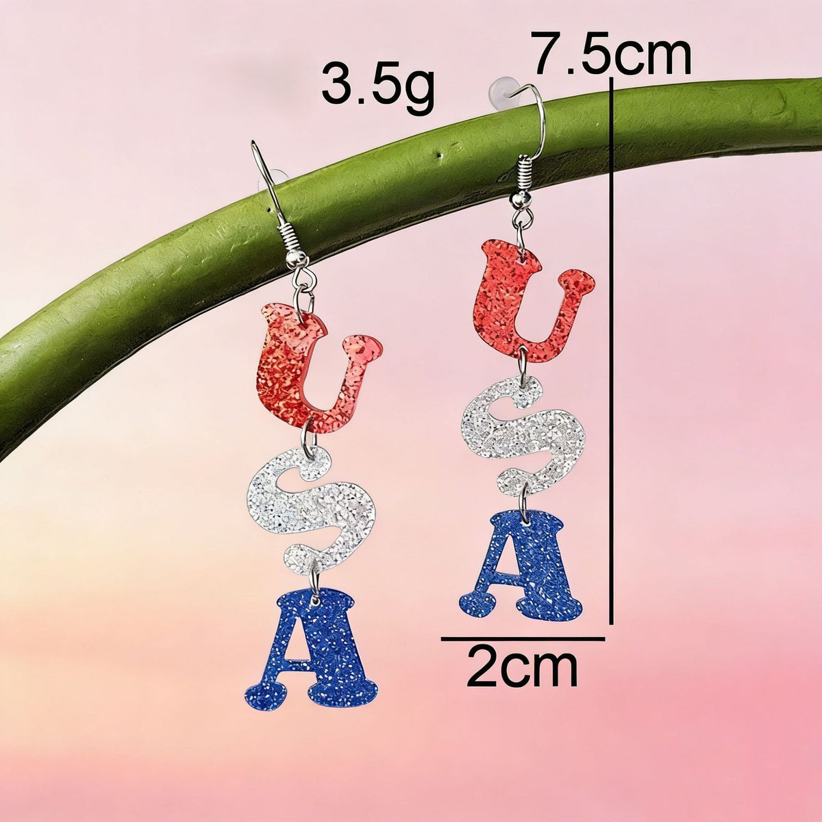 Sparkling Glitter USA 250 Letter Dangle Earrings - NO-2 - 1