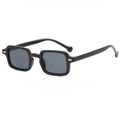 Narrow Square Frame Sunglasses With Rivets - Black