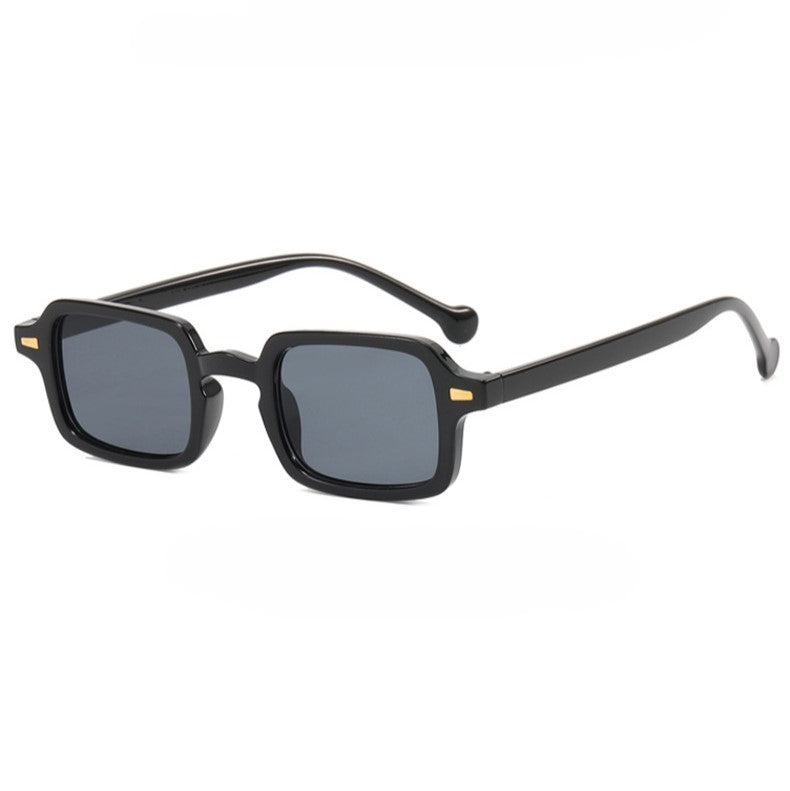 Narrow Square Frame Sunglasses With Rivets - Black