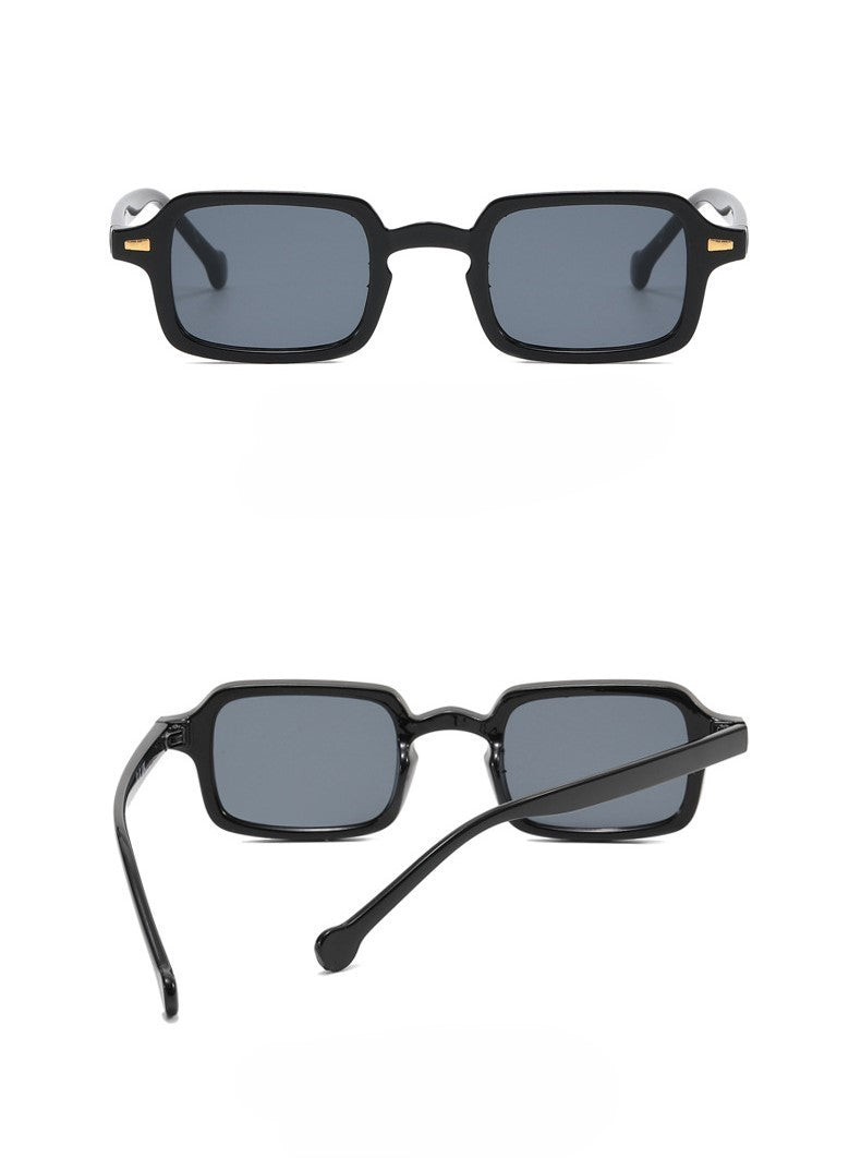Narrow Square Frame Sunglasses With Rivets - Black - 1