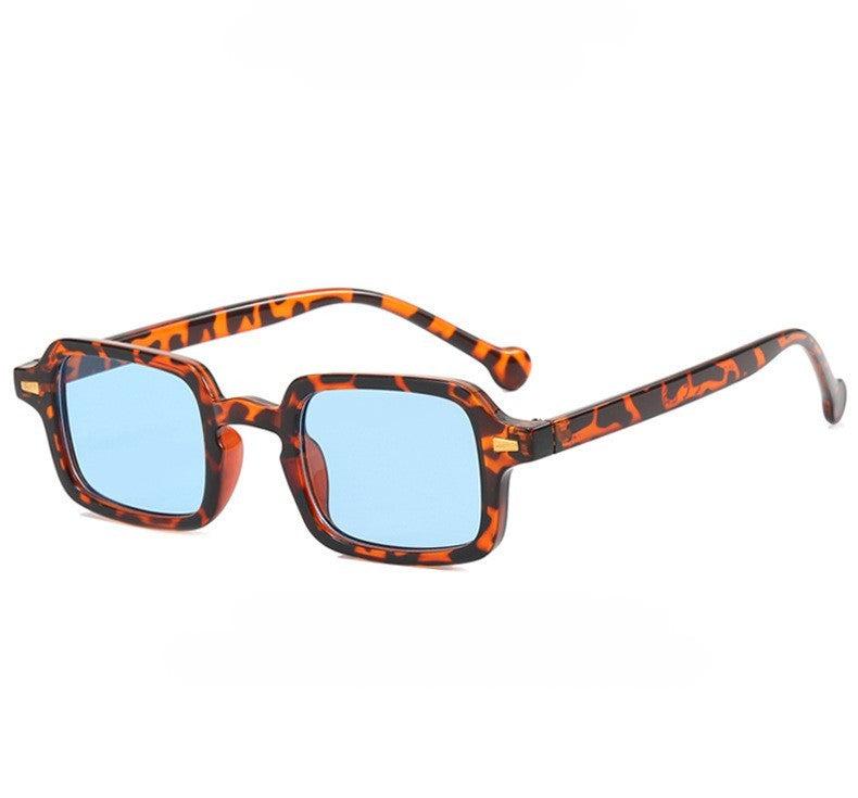 Narrow Square Frame Sunglasses With Rivets - Blue