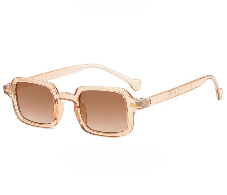 Narrow Square Frame Sunglasses With Rivets - Champagne