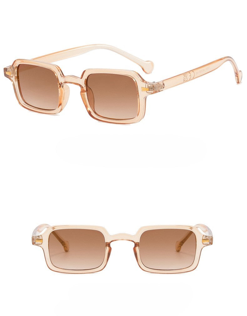 Narrow Square Frame Sunglasses With Rivets - Champagne - 1