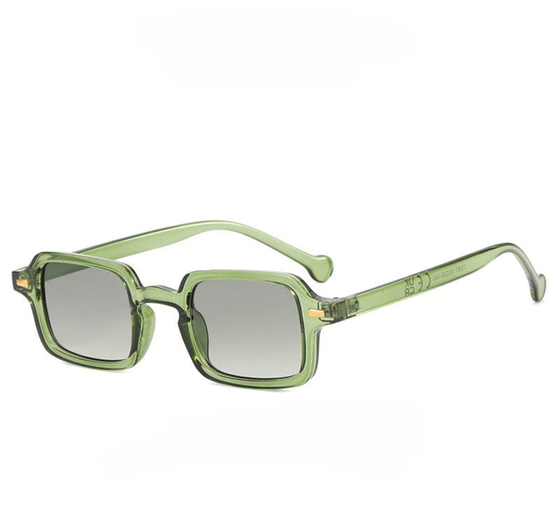 Narrow Square Frame Sunglasses With Rivets - Green