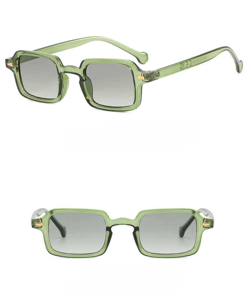 Narrow Square Frame Sunglasses With Rivets - Green - 1