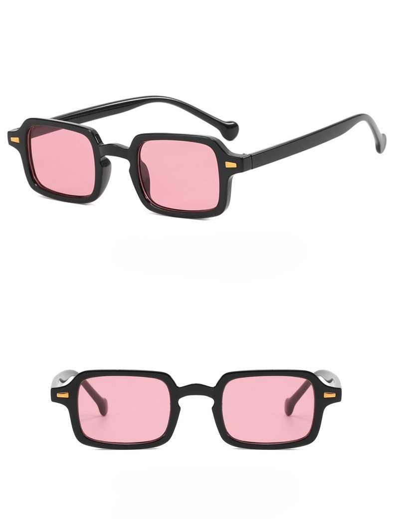 Narrow Square Frame Sunglasses With Rivets - Pink - 1