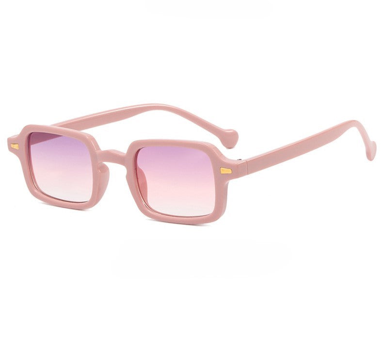 Narrow Square Frame Sunglasses With Rivets - Purple