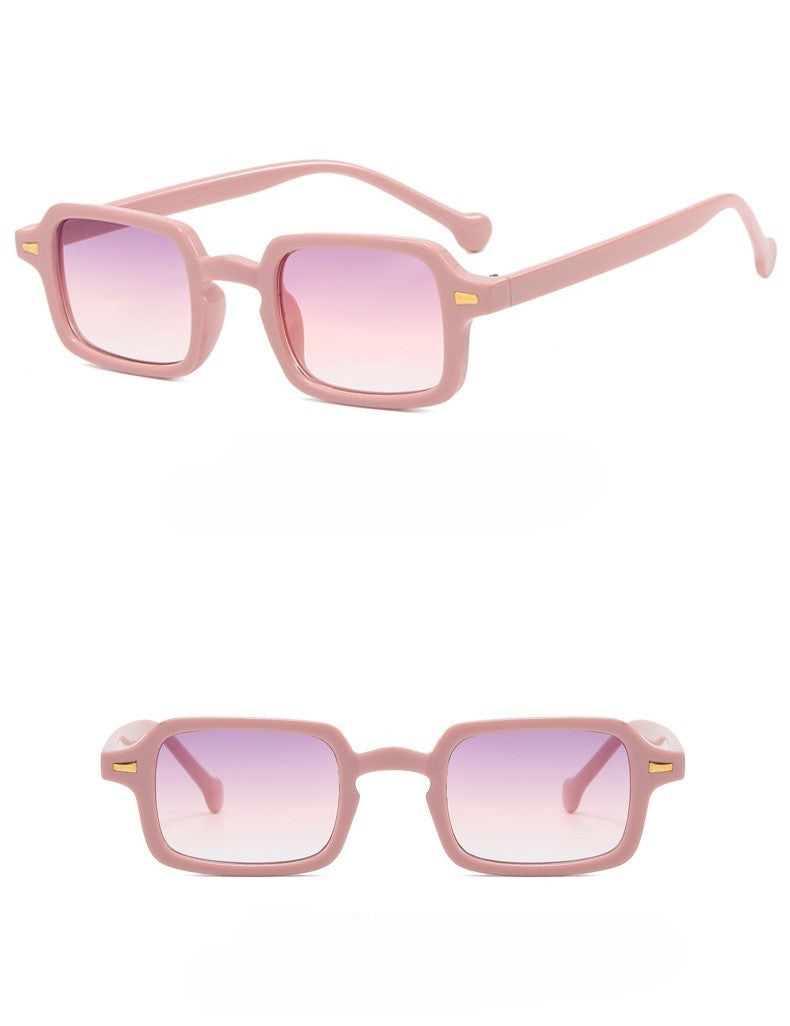 Narrow Square Frame Sunglasses With Rivets - Purple - 1
