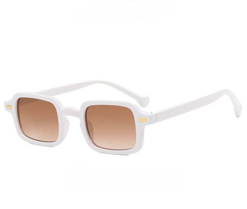 Narrow Square Frame Sunglasses With Rivets - White
