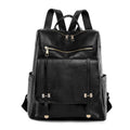 Vintage Vegan Leather Flap Pocket Backpack - Black