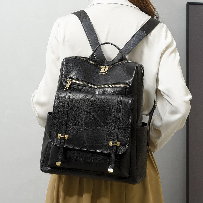 Vintage Vegan Leather Flap Pocket Backpack
