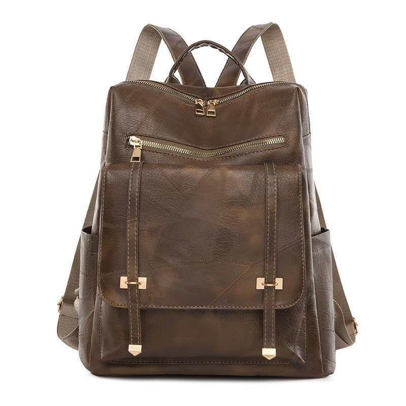 Vintage Vegan Leather Flap Pocket Backpack