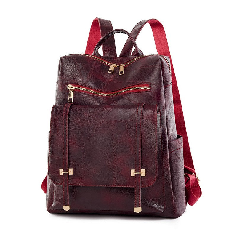 Vintage Vegan Leather Flap Pocket Backpack