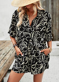 Abstract Print Camp Shirt Shorts Set - Black