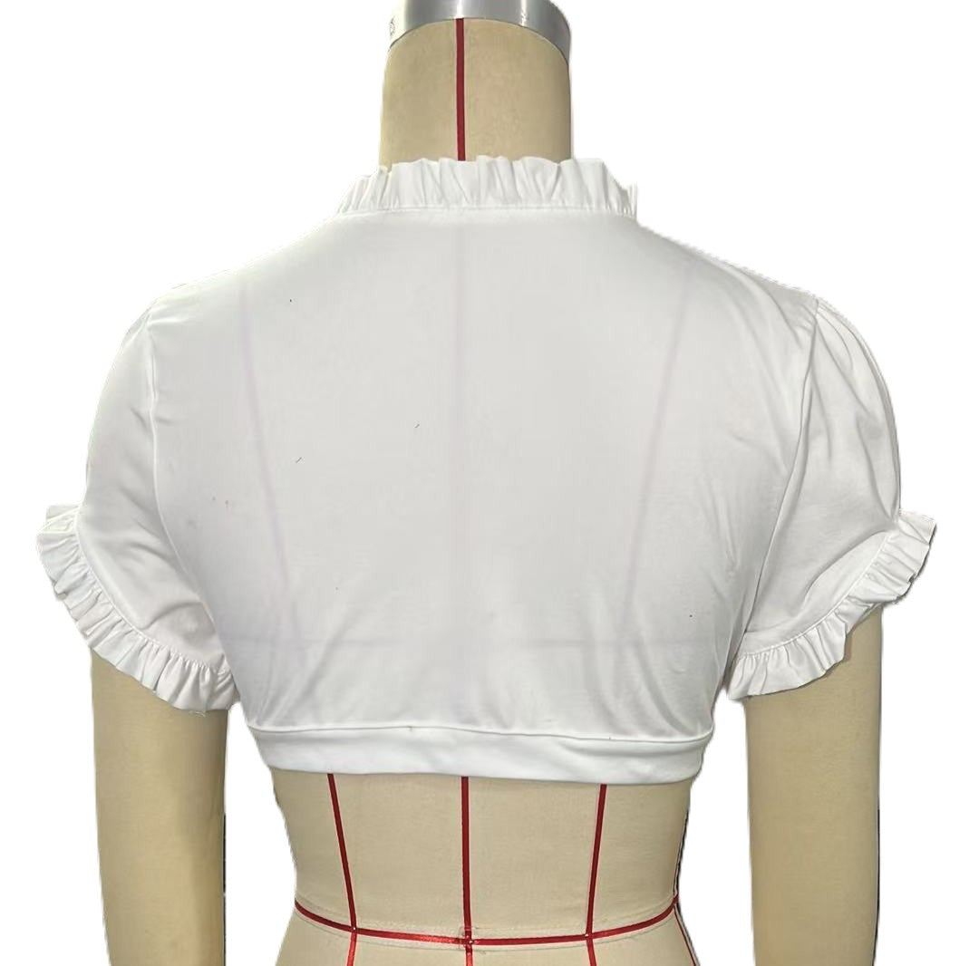 Ruffle Trim V Neck Crop Tank Top - White - 2