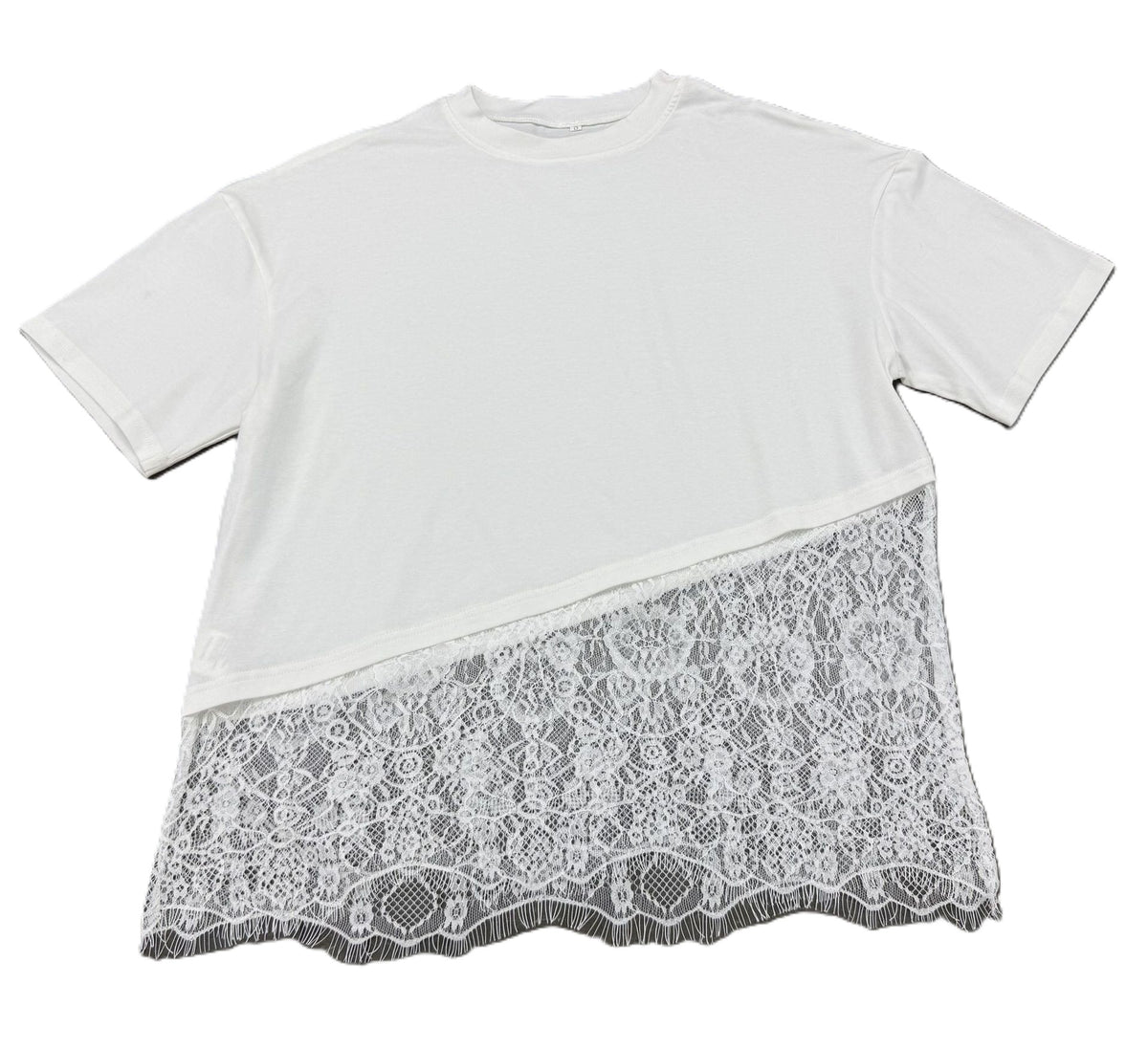 Scalloped Lace Hem Boxy Short Sleeve Tee - White - 1