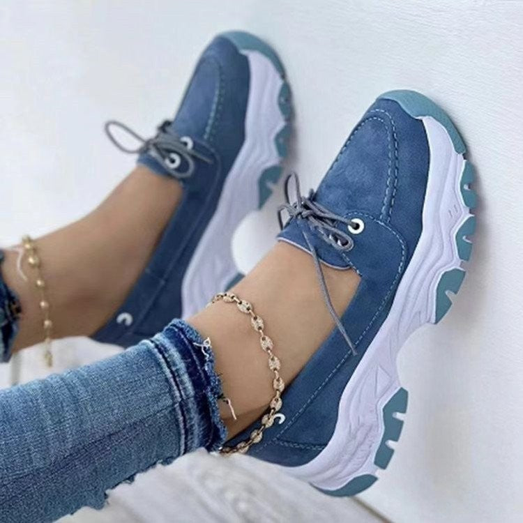 Chunky Platform Lace Up Boat Shoes - Denim Blue