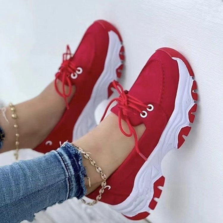 Chunky Platform Lace Up Boat Shoes - Red