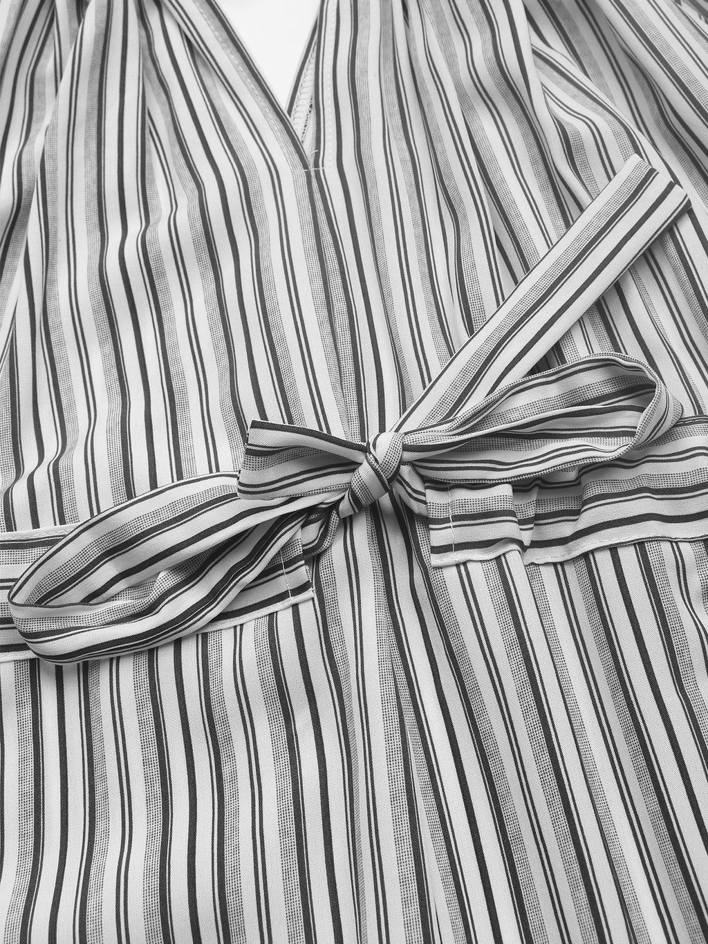 Striped Halter Tie Waist Tiered Dress - Grey - 5