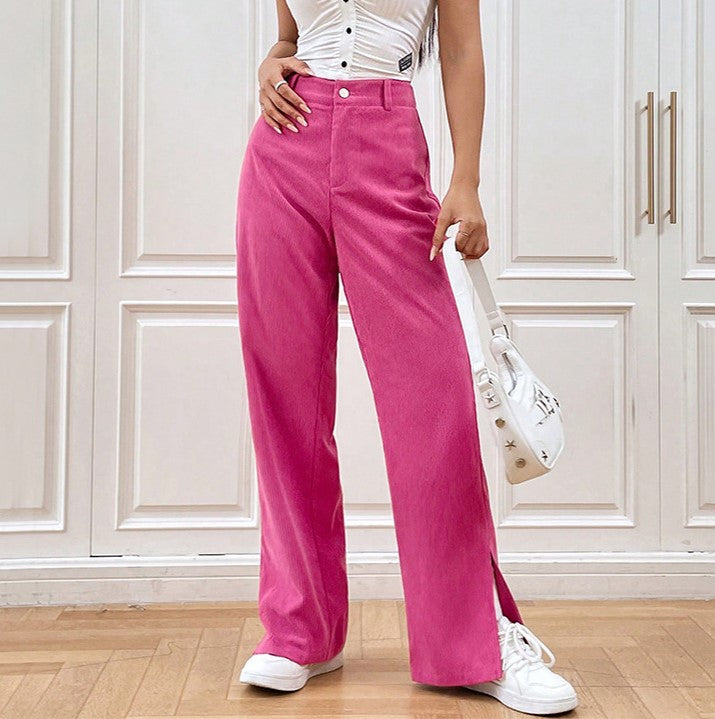 Split Hem High Rise Corduroy Wide Leg Pants