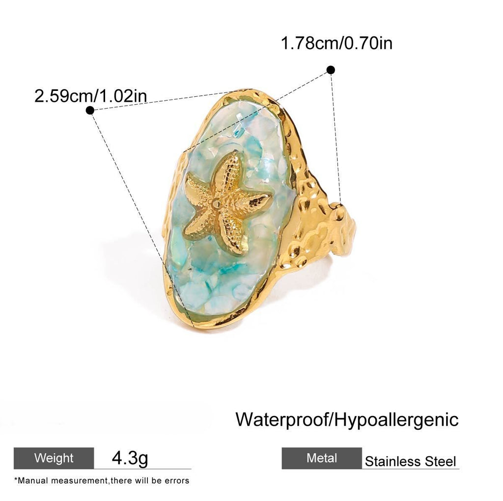 Sea Star Marbled Stone Open Ring - Gold