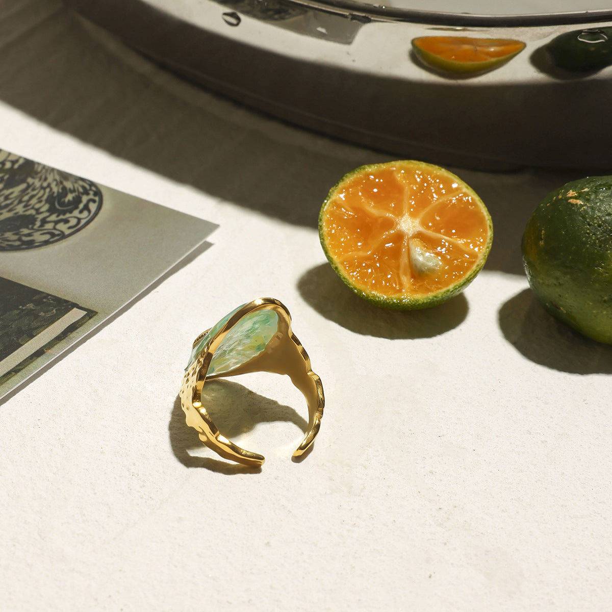 Sea Star Marbled Stone Open Ring - Gold - 4