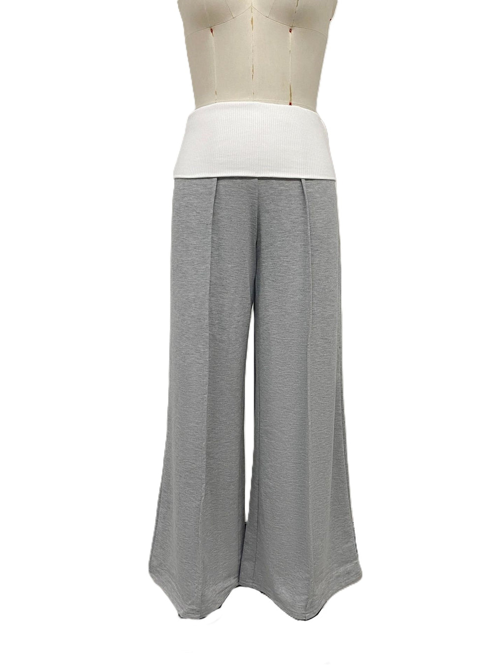 Grey Wide Leg Lounge Pants With Contrast Waistband - Grey - 1