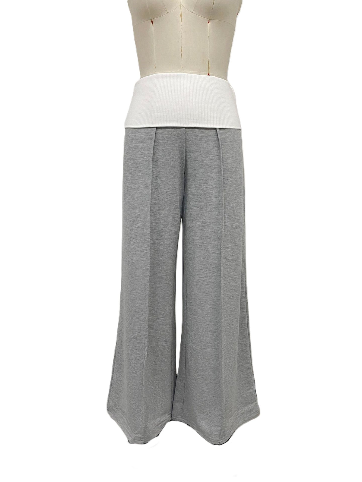 Grey Wide Leg Lounge Pants With Contrast Waistband - Grey - 1