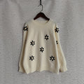 Daisy Embroidered Drop Shoulder Knit Sweater - Beige