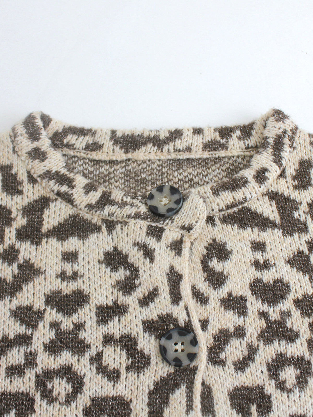 Spotted Animal Print Soft Knit Cardigan - Khaki - 6