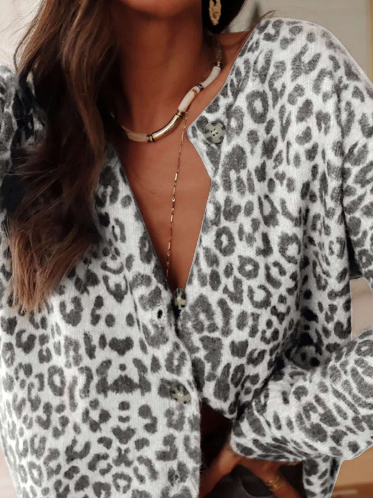 Spotted Animal Print Soft Knit Cardigan - White