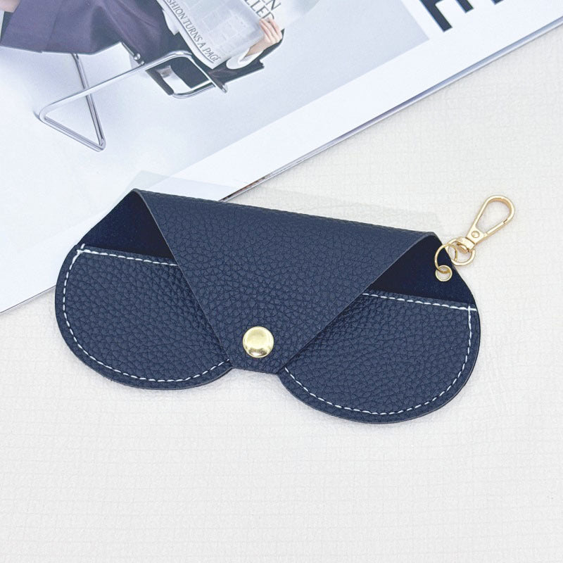 Pebbled Faux Leather Snap Glasses Case With Clip - Black