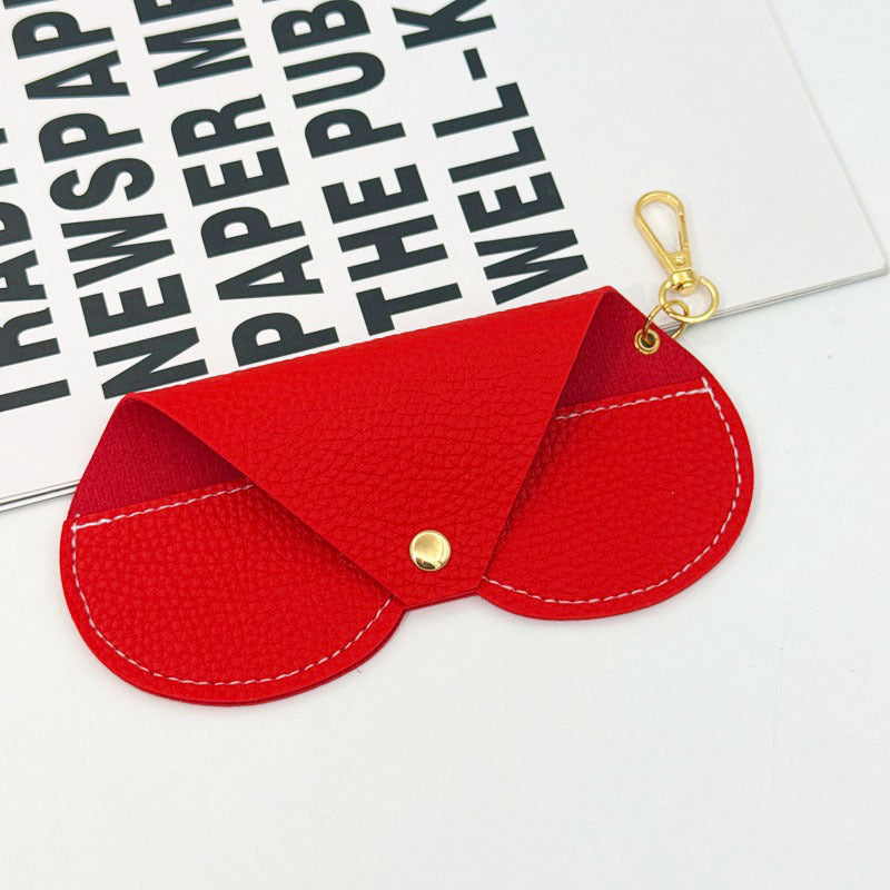 Pebbled Faux Leather Snap Glasses Case With Clip - Red