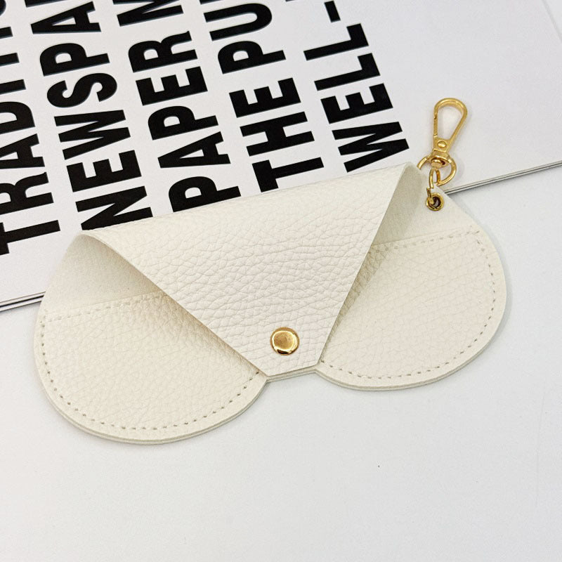Pebbled Faux Leather Snap Glasses Case With Clip - White
