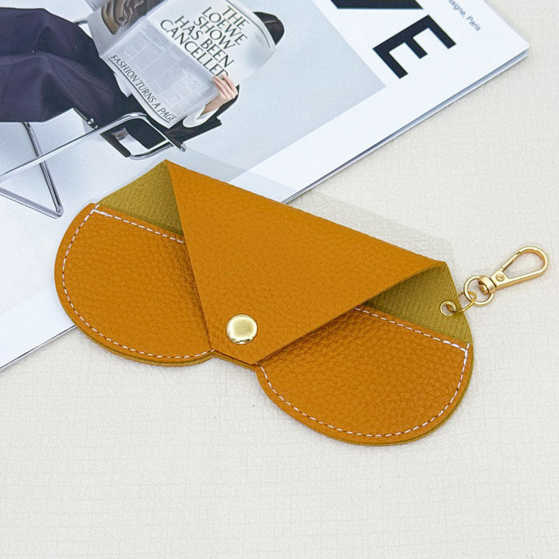 Pebbled Faux Leather Snap Glasses Case With Clip - Yellow