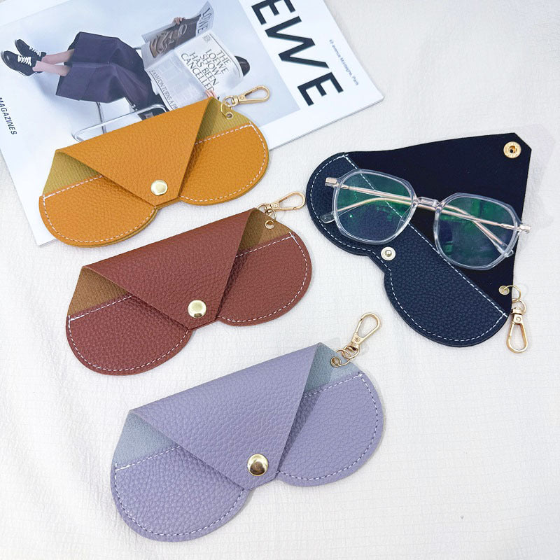Pebbled Faux Leather Snap Glasses Case With Clip