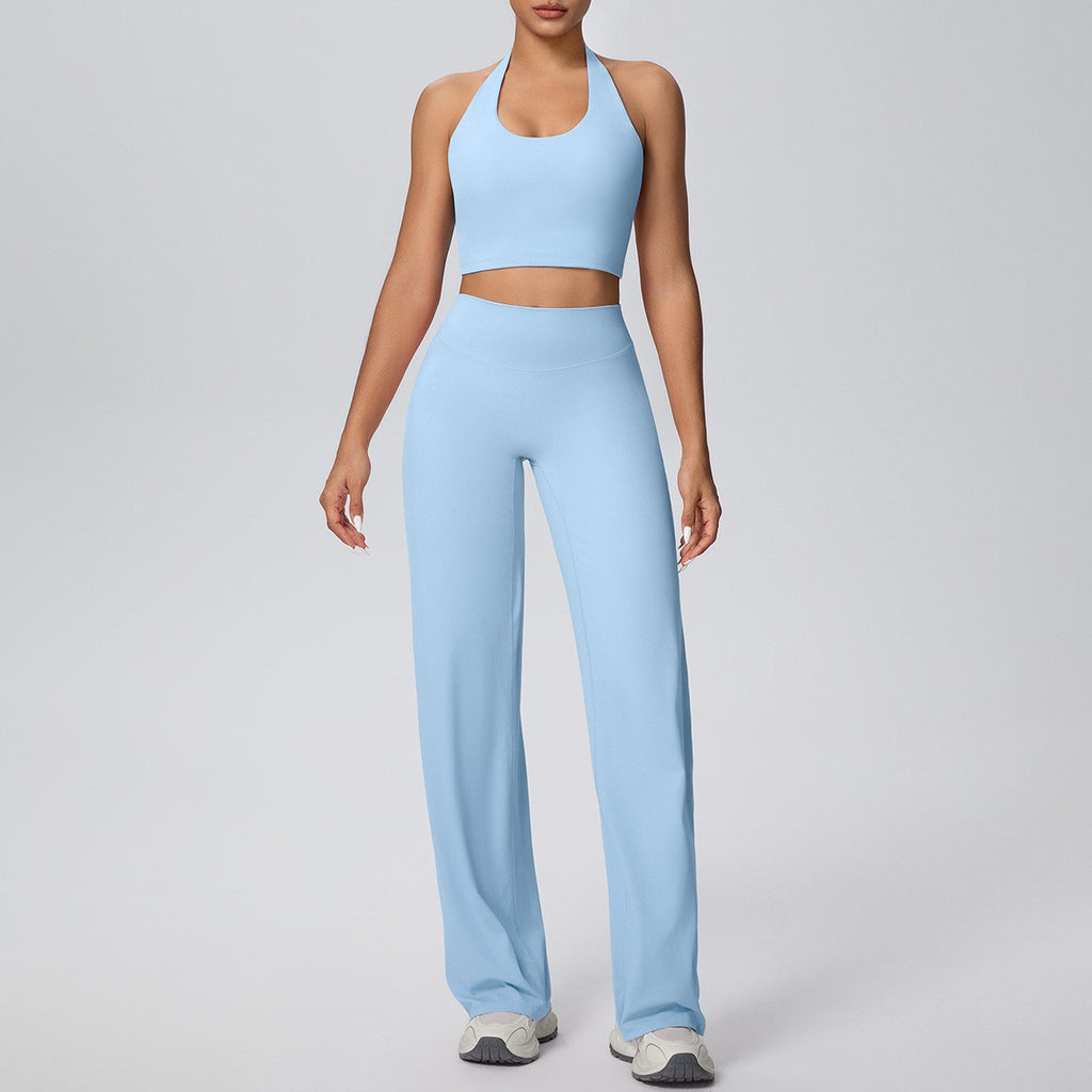 Brushed Halter Crop Top Wide Leg Yoga Pants Set