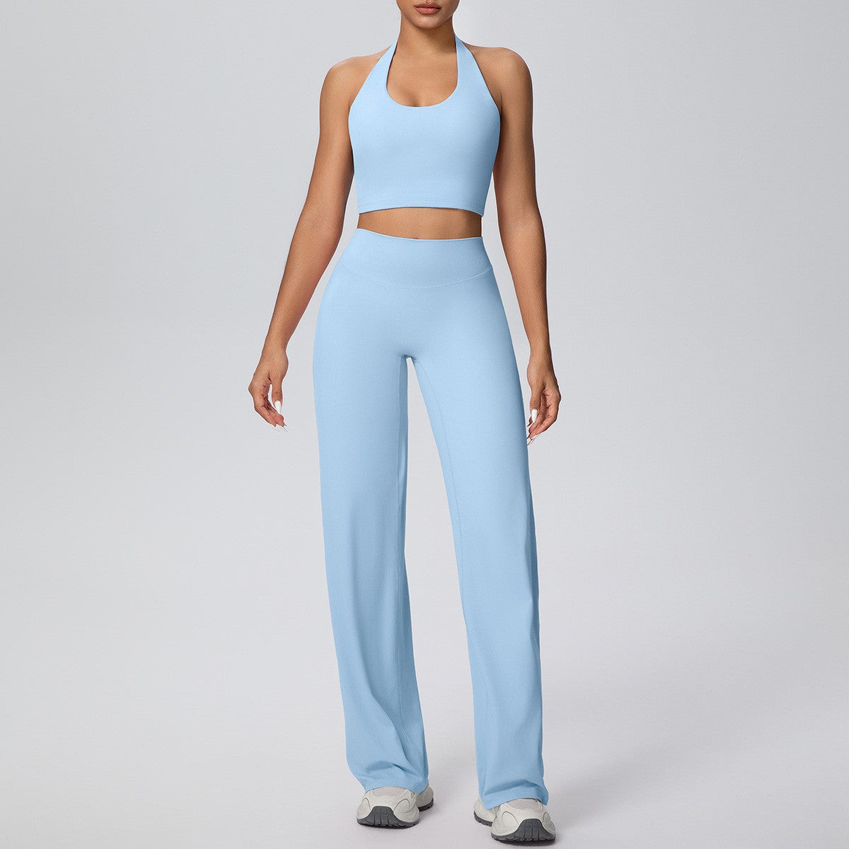 Brushed Halter Crop Top Wide Leg Yoga Pants Set