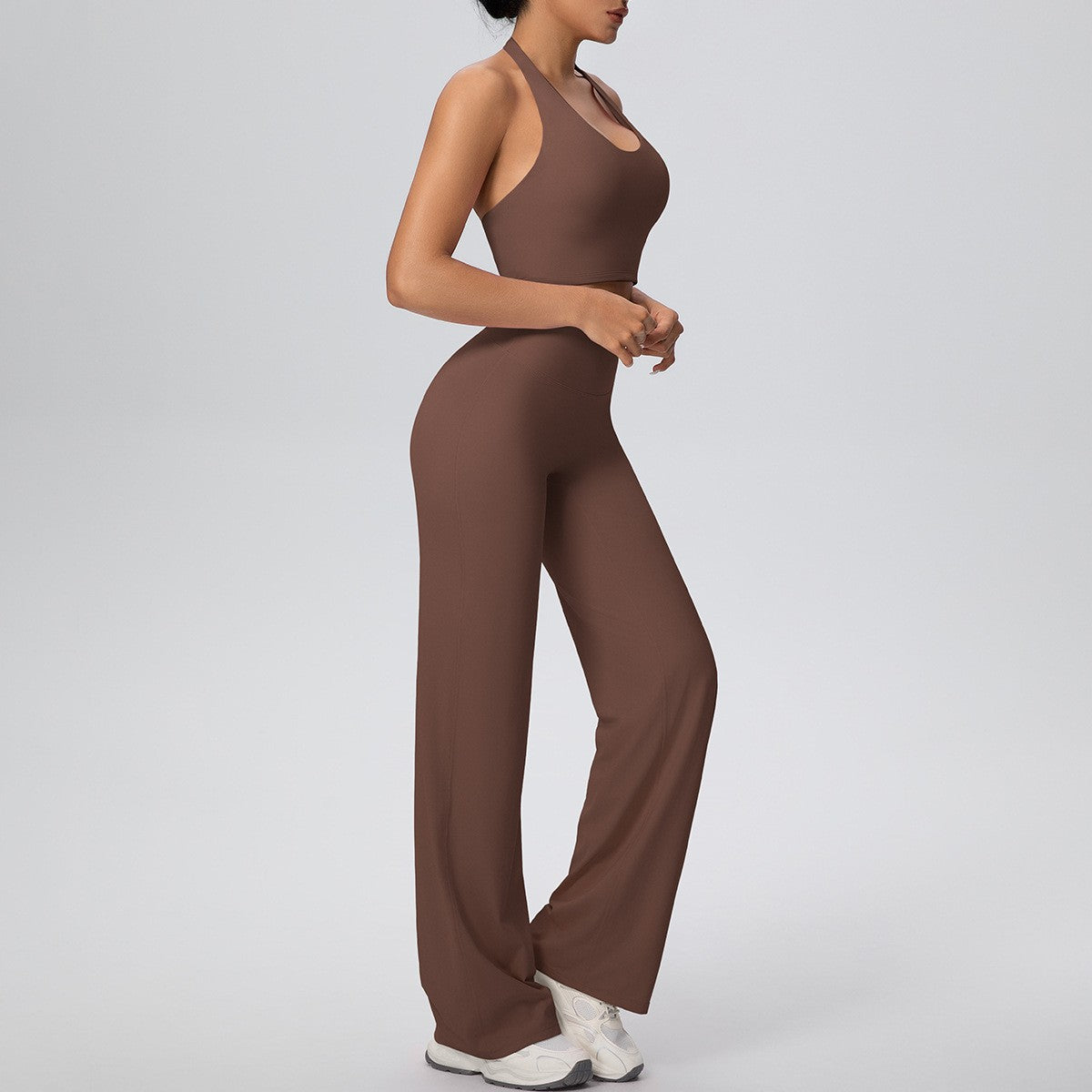 Brushed Halter Crop Top Wide Leg Yoga Pants Set