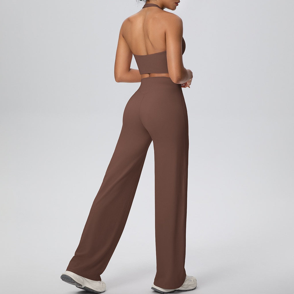 Brushed Halter Crop Top Wide Leg Yoga Pants Set
