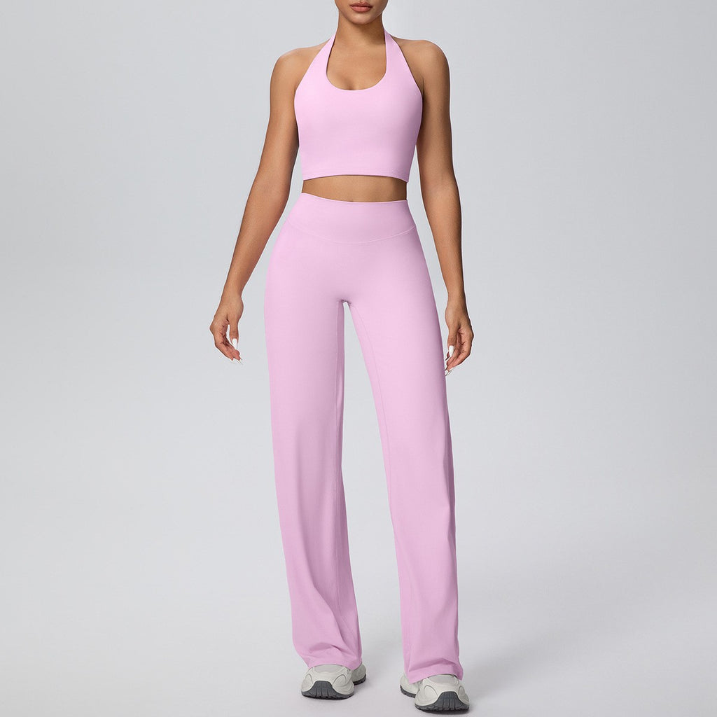 Brushed Halter Crop Top Wide Leg Yoga Pants Set