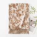 Botanical Floral Print Fringed Winter Scarf - Coffee_1