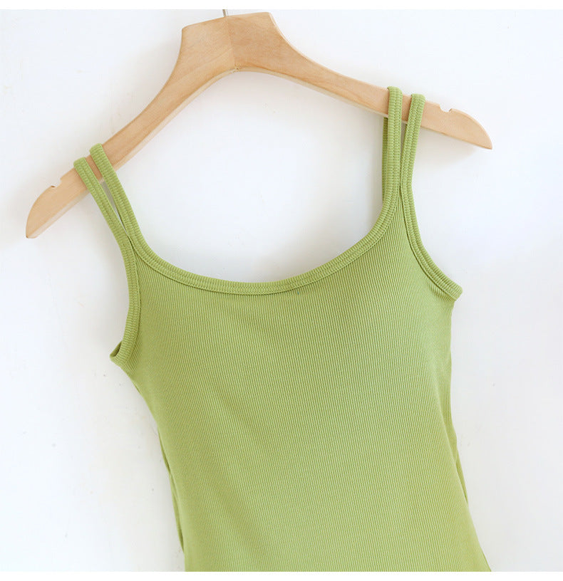 Double Strap Ribbed Tank with Built In Bra - Avocado - 1