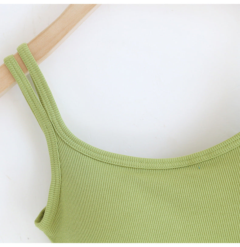Double Strap Ribbed Tank with Built In Bra - Avocado - 2