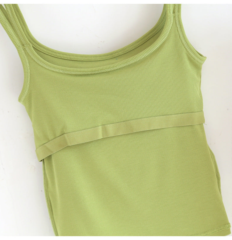 Double Strap Ribbed Tank with Built In Bra - Avocado - 8