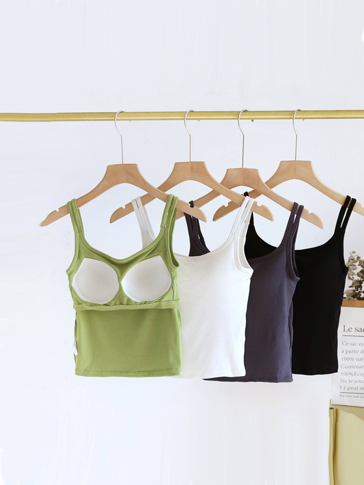 Double Strap Ribbed Tank with Built In Bra - view 1